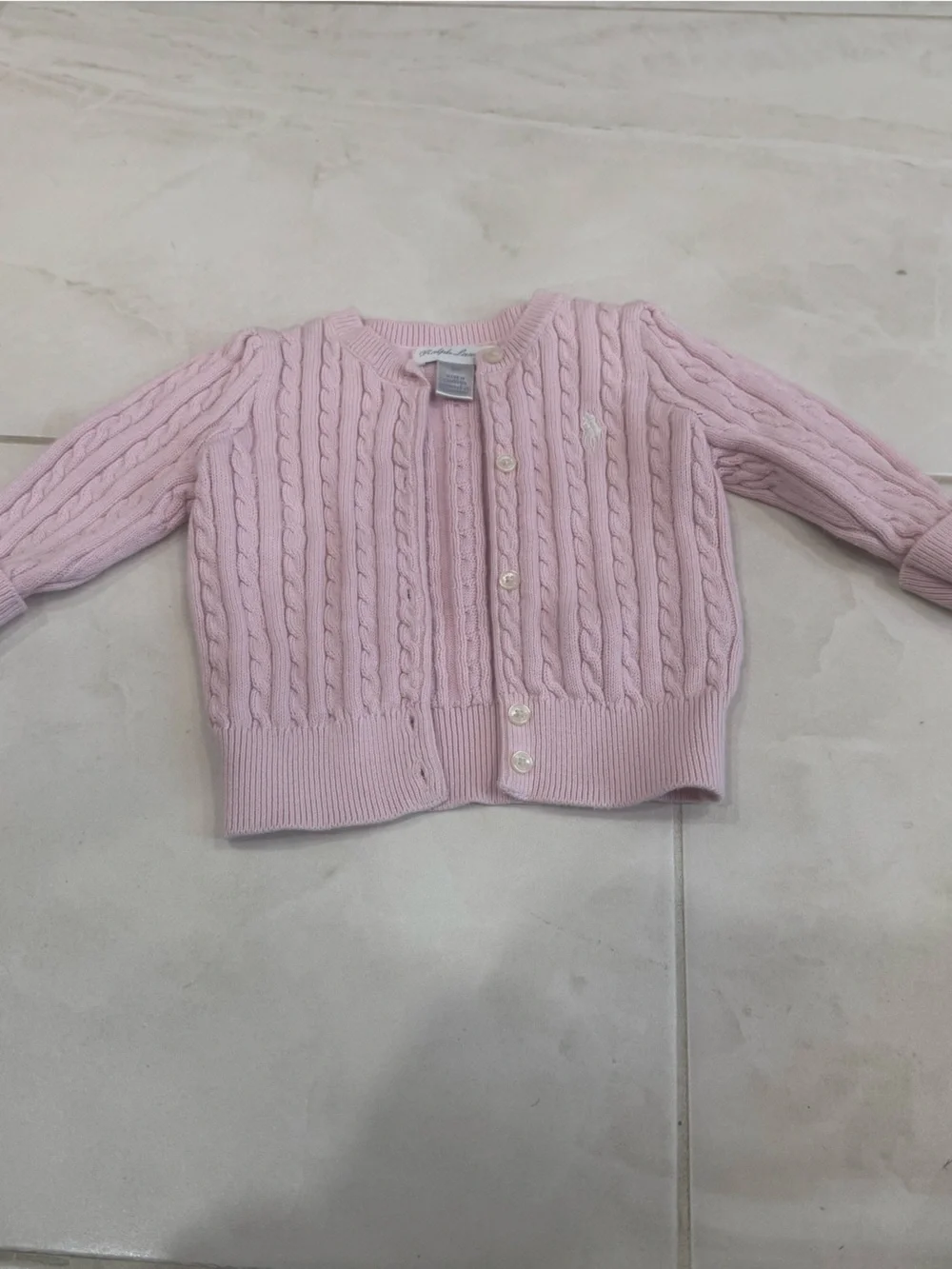 Ralph Lauren Baby Pink Cable-Knit Button Cardigan